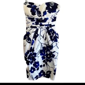 SNAP - White & Blue Floral Dress With Bow and pockets